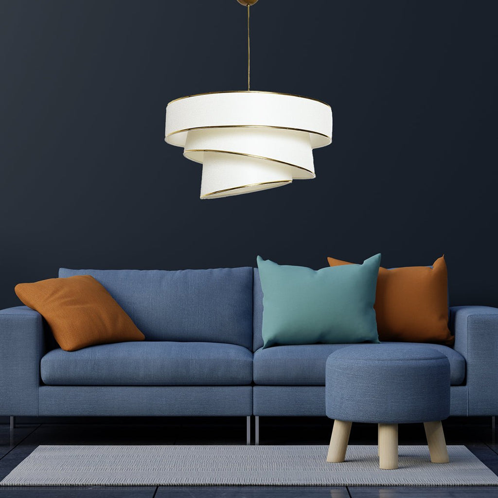 Lumière Cylindrique 16" White & Gold Tiered Drum Shade Chandelier - Serene Luminaire