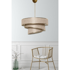 Lumière Cylindrique 16" White & Gold Tiered Drum Shade Chandelier - Serene Luminaire
