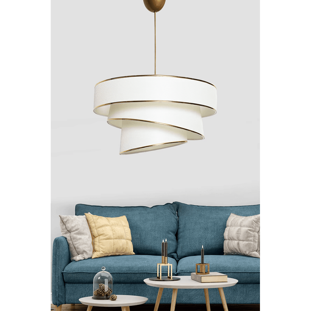 Lumière Cylindrique 16" White & Gold Tiered Drum Shade Chandelier - Serene Luminaire