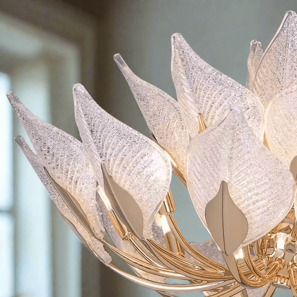 Modern Crystal Glass Floral Champagne Lotus Chandelier - Serene Luminaire