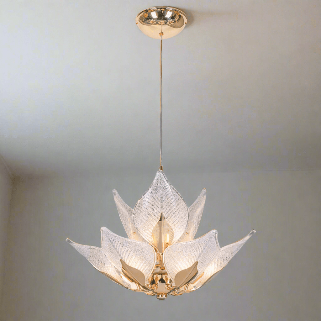 Modern Crystal Glass Floral Champagne Lotus Chandelier - Serene Luminaire