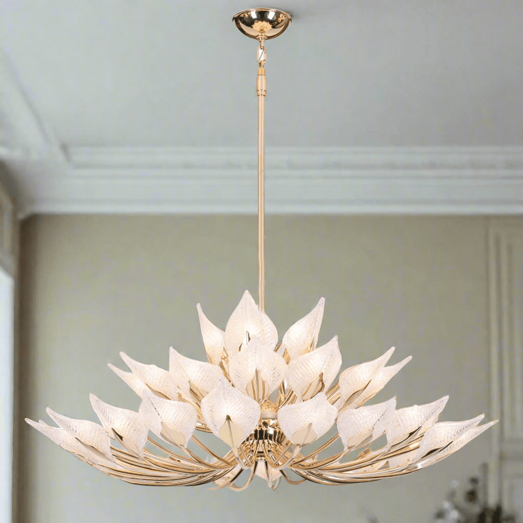 Modern Crystal Glass Floral Champagne Lotus Chandelier - Serene Luminaire