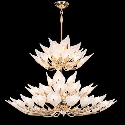 Modern Crystal Glass Floral Champagne Lotus Chandelier - Serene Luminaire