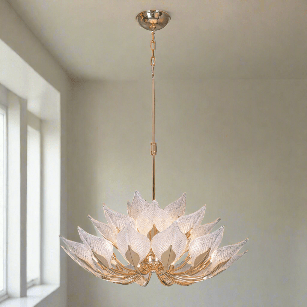 Modern Crystal Glass Floral Champagne Lotus Chandelier - Serene Luminaire