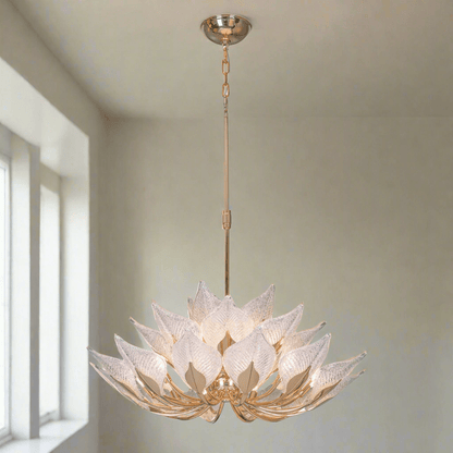 Modern Crystal Glass Floral Champagne Lotus Chandelier - Serene Luminaire