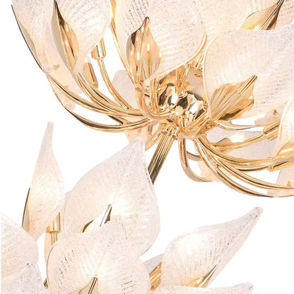 Modern Crystal Glass Floral Champagne Lotus Chandelier - Serene Luminaire