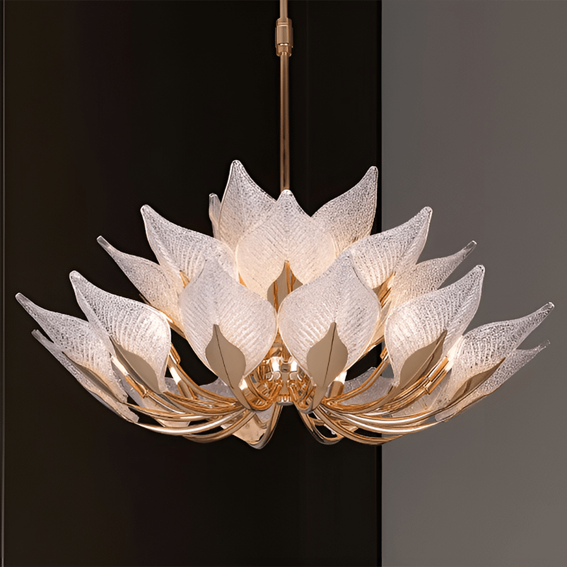 Modern Crystal Glass Floral Champagne Lotus Chandelier - Serene Luminaire