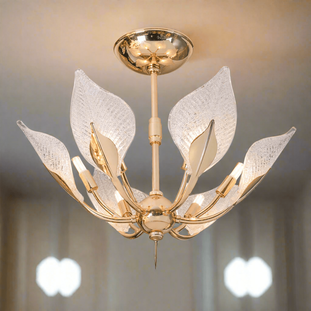 Modern Crystal Glass Floral Champagne Lotus Chandelier - Serene Luminaire