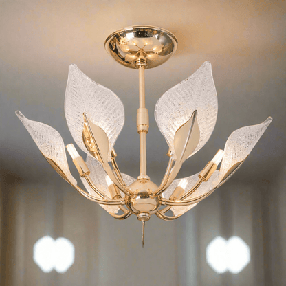 Modern Crystal Glass Floral Champagne Lotus Chandelier - Serene Luminaire