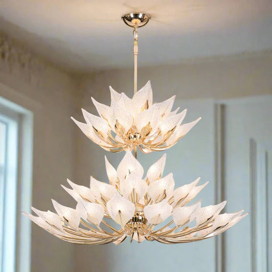 Modern Crystal Glass Floral Champagne Lotus Chandelier - Serene Luminaire