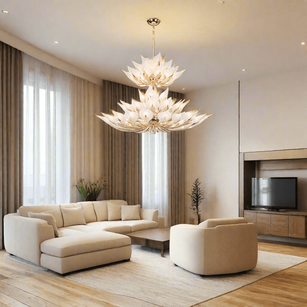 Modern Crystal Glass Floral Champagne Lotus Chandelier - Serene Luminaire