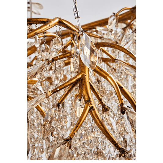 Modern Tree Branch Chandelier with Gold Rustic Branches and Golden Crystal Accent - Serene Luminaire