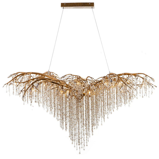 Modern Tree Branch Chandelier with Gold Rustic Branches and Golden Crystal Accent - Serene Luminaire