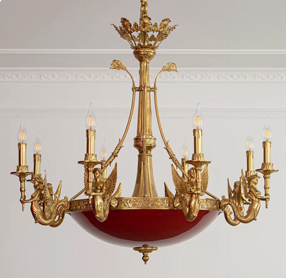 Seraphic Mermaid Gold Candelabra Chandelier - Serene Luminaire