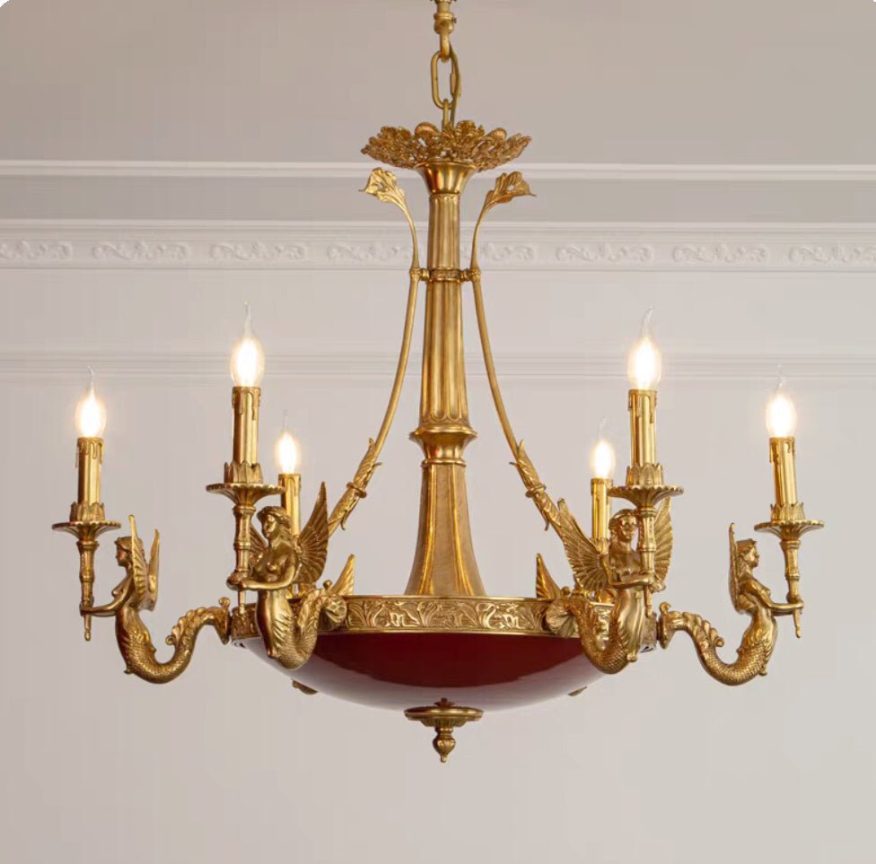 Seraphic Mermaid Gold Candelabra Chandelier - Serene Luminaire