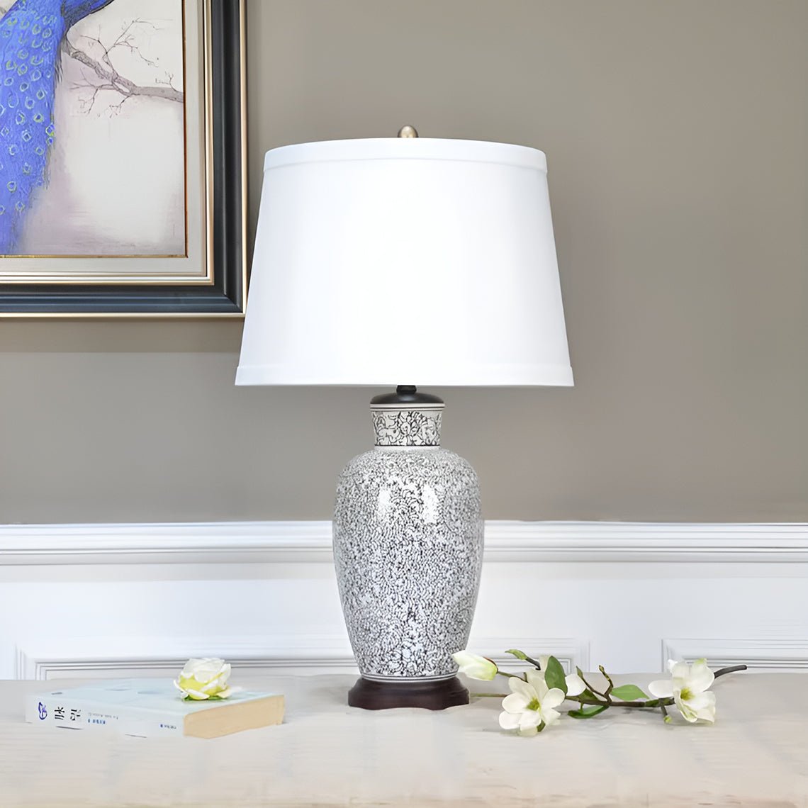 Serene Home Maria 17" Ceramic Cottage Table Lamp with Floral Pattern - Serene Luminaire