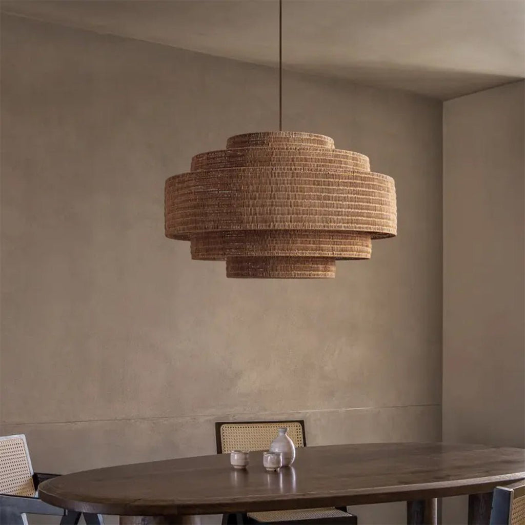 Soleil 3 - Tier Rattan Drum Chandelier - Serene Luminaire
