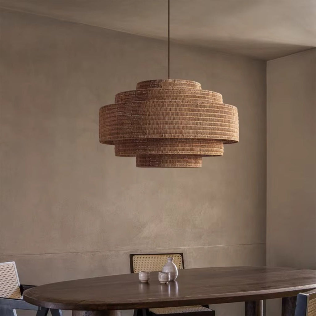 Soleil 3 - Tier Rattan Drum Chandelier - Serene Luminaire